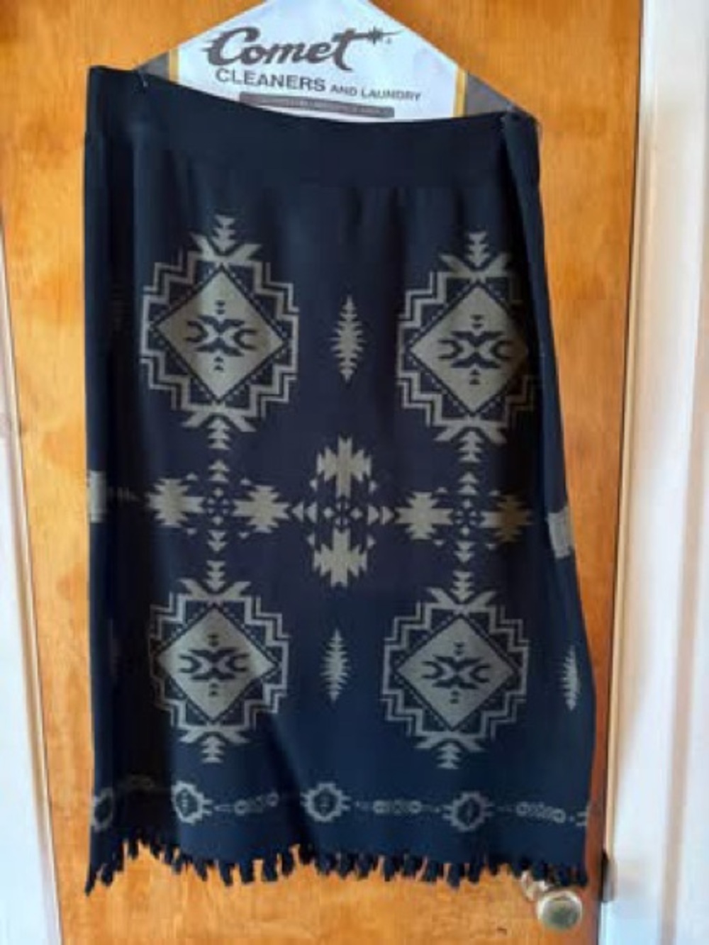 Black & Olive Aztec Midi Skirt -